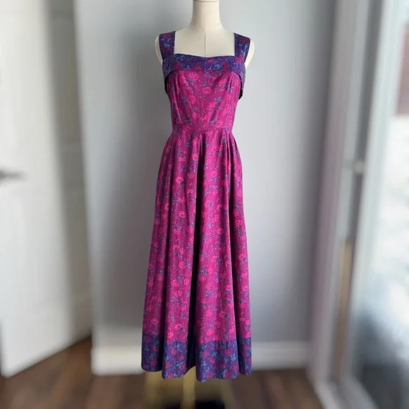 Vintage Suttles & Seawinds Floral Midi Dress Sz XS Pink Romantic Summer Canadian - Picture 2 of 16